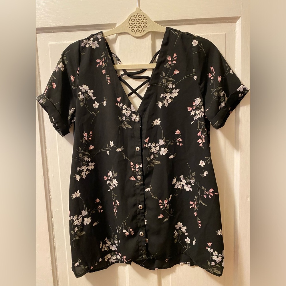 Floral V-Neck Blouse with Buttons